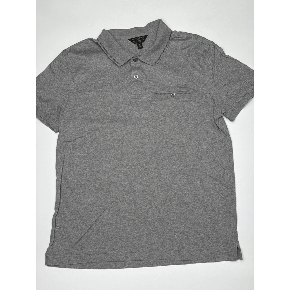 Banana Republic Luxe Touch Performance Polo Shirt Men Large Slim Fit Gray Cotton